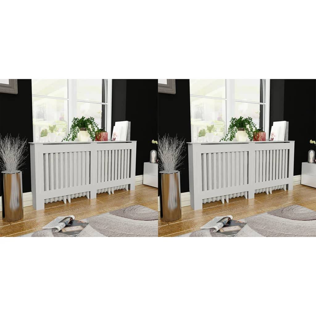 White MDF Radiator Covers 2 pcs 67.7" Modern Slatted Design Heating Cover Cabinet for Living Room Decoration and Additional Shelf Space