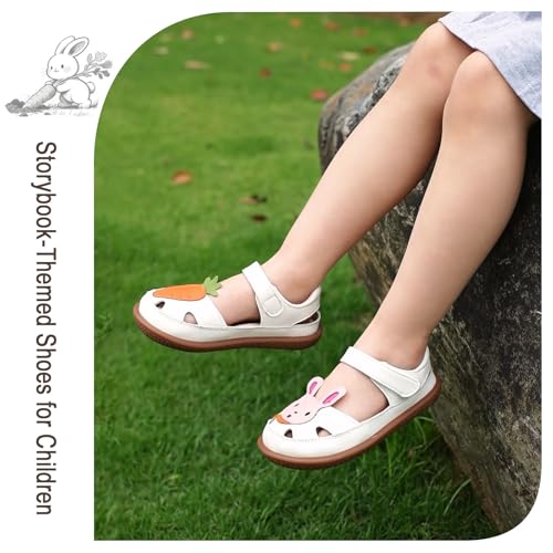 Image of Toddler Girl Sandals with Flower, Breathable Leather kids Closed Toe Sandals, Soft Rubber Non-Slip Summer Shoes for Little Girls 2-7 Years