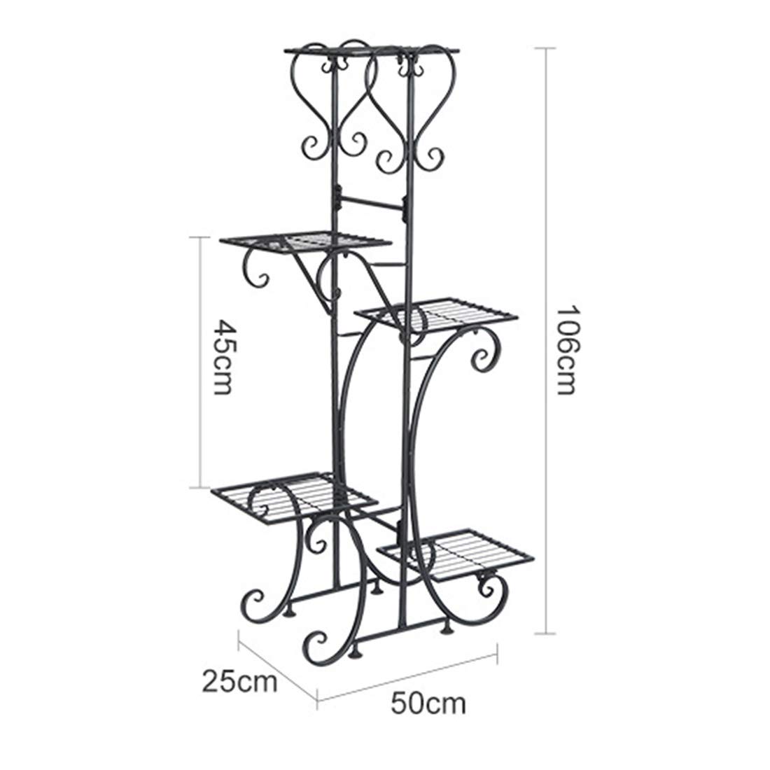 soporte para plantasEscaleras de flores Soporte de flores de metal con 5 estantes Escaleras de plantas para interior Balcón Sala de estar Decoración de jardín al aire libre 50 x 25 x 106 cm (Negro)