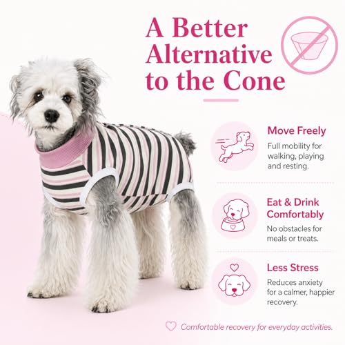 Image of Dog Surgery Recovery Suits, Sleeveless Dog Recovery Suit Female, E-Collar & Cone Alternative Surgical Suit for Small and Medium Dogs After Surgery, Striped Dog Onesie Pajamas