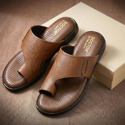 Image of DOCTOR EXTRA SOFT Care Orthopedic Diabetic Comfortable Dr Sole Footwear Daily Use Casual Home Wear Stylish Black Cushioned One Toe Ring Thump Chappal-Sandals-Slippers for Men's-Gents-Boy's L-5