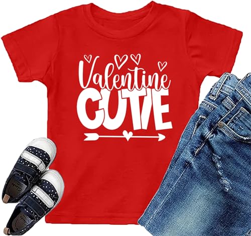 Image of VVNTY Valentines Shirts Toddler Boys Love Heart Graphic Tee Funny Letter Print Tops
