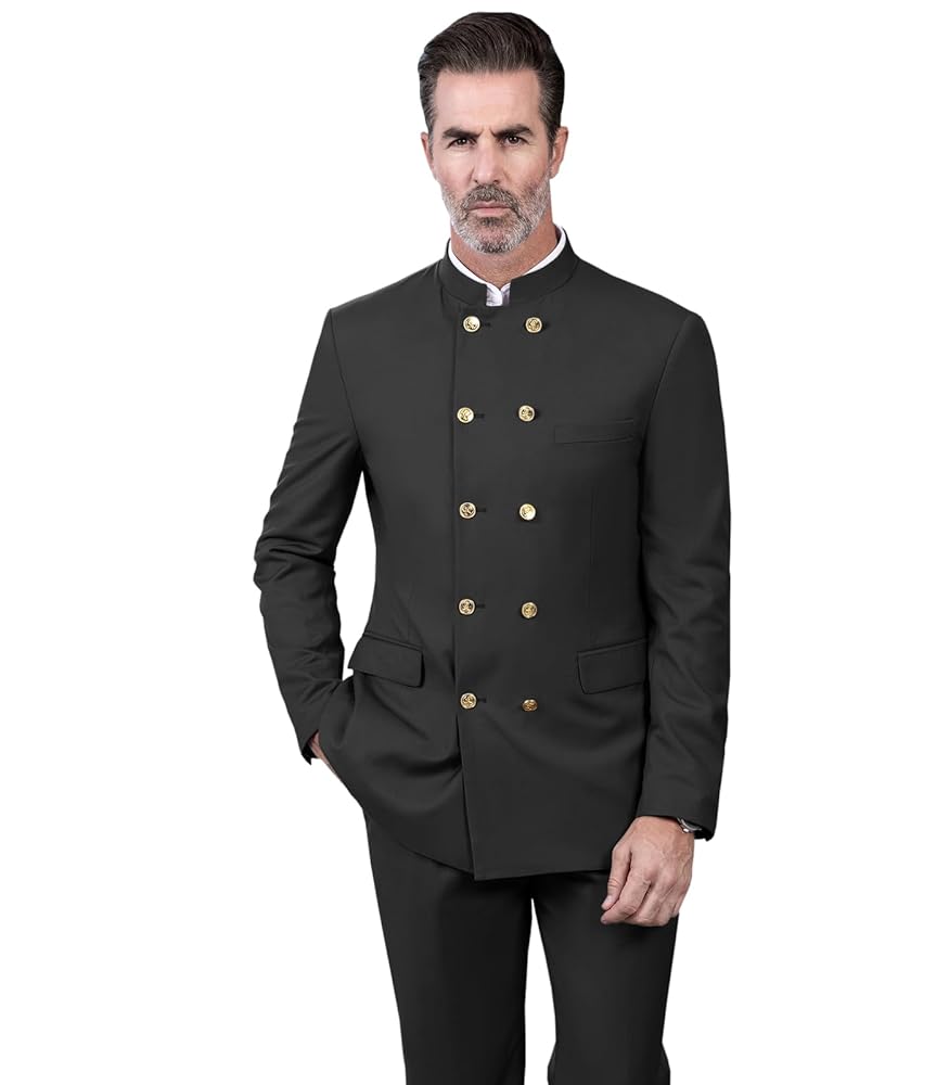 【TK】THE NERDYS Chino Double Breasted Chinese Suits for Men Double Breasted Stand Collar 2 Pieces