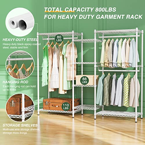Lehom G6 Wire Garment Rack Heavy Duty Clothes Rack Compact Large Size Armoire Storage Rack Freestanding Metal Clothing Rack Closet Wardrobe With 3 Hanger Rod And 4 Large Shelves 4 Small Shelves, White #TOP3