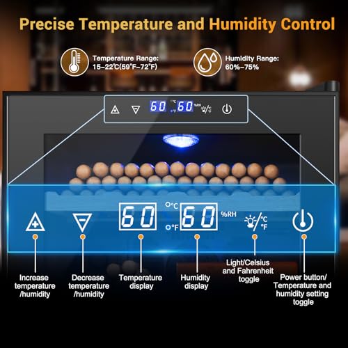 Image of Electric Cigar Humidor, 50L 300 Counts Large Capacity,Thermostatic Cooling Humidor Cabinet with Spanish Cedar Wood Shelves, Digital LED Screen, Safety Lock