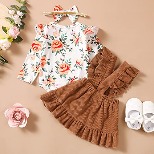 Image of Newborn Baby Girl Clothes Toddler Long Sleeve Ruffle Romper Top Infant Skirt Set Little Girl Overall Dress