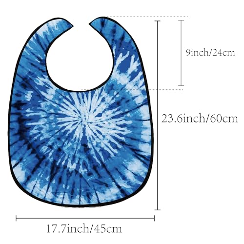 CREATCABIN Adult Bibs for Eating Waterproof Washable Clothing Protectors Canvas Reusable Dining Blue tie dyeing for Elderly Women Men Hospital Disabled Bed Table Eating Feeding 23.6x17.7Inch - Image 2