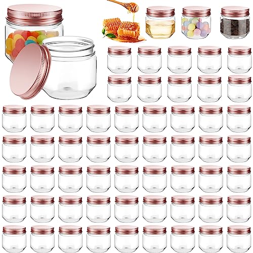 Image of Tanlade 60 Pcs 3 oz Clear Plastic Jars with Lids Wide Mouth Mason Jars Mini Storage Containers Bulk for Herb Jelly Wedding Valentine Favors Shower Party Favors(Rose Gold)