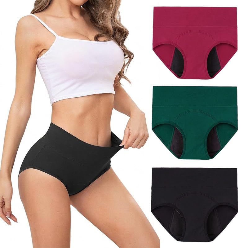 Image of High Waist Period Panty for Women | Leakproof Menstrual Panties for Girl | Reusable, Breathable Ultra-Soft Panty | All Day Comfort Leak-Proof | Multi-Layer Skin-Friendly Reusable 2 Years (Pack of 3)