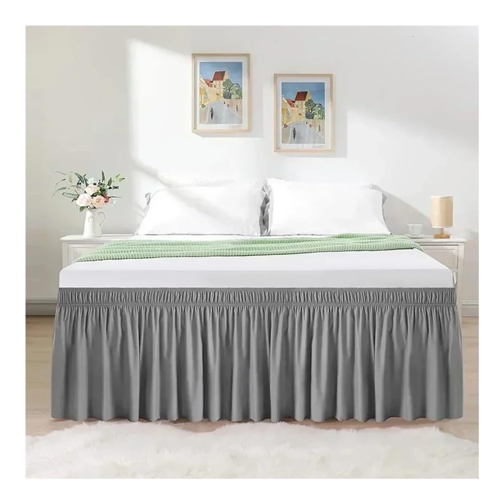 Elastischer Bettrock mit Rüschen, weich, bequem, zum Umwickeln, lichtbeständig, einfarbig, Doppelbett, Queen-Size, King-Size-Größe (blaugrün, King-Size, 203 x 198 x 40 cm)