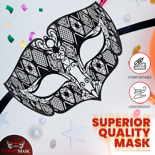 Luxury Mask Diamond Design Laser Cut Venetian Masquerade Mask Black No Stones One Size by Luxury Mask - Image 3