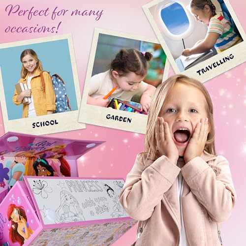 Disney Princess Kids Art Set, Colouring Pencils Pens Crayons Art Supplies in Art Box 30 Plus Pcs - Gifts for Girls (Pink Princesses) - Image 3