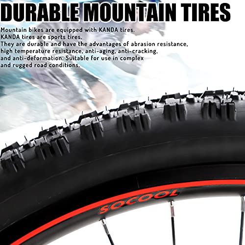image for SOCOOL 26 Inch Mountain Bike, 21 Speed Bicycle with Full Suspension, R