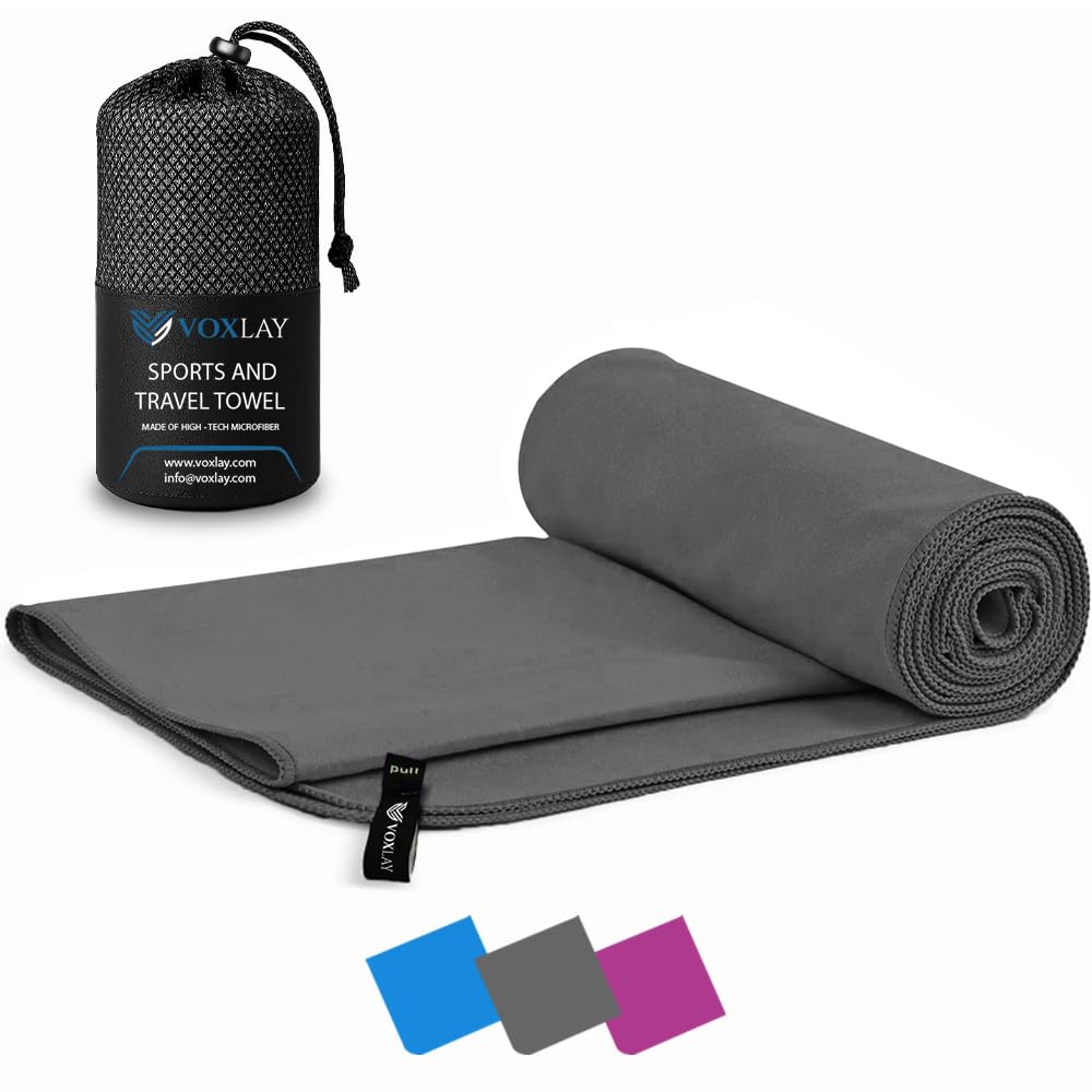 VOXLAY Microfibre towel - compact, ultra lightweight & quick dry - perfect for gym, camping towel, travel towel, 60x30cm, Charcoal Grey - beach towel, swimming, camping & hiking