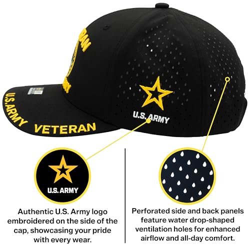 Image of US Army Veteran Hat for Men Official Licensed Military Veterans Embroidered Patch Design Army Seal Adjustable Baseball Cap