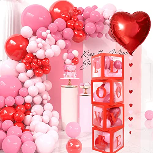 Winrayk 125Pcs Valentines Day Decoration Balloon Boxes With Love Letters Pink Red Balloon Garland Arch Kit Heart Balloon Love Heart Garland For Women Mother's Day Wedding Anniversary Baby Shower Party #TOP5