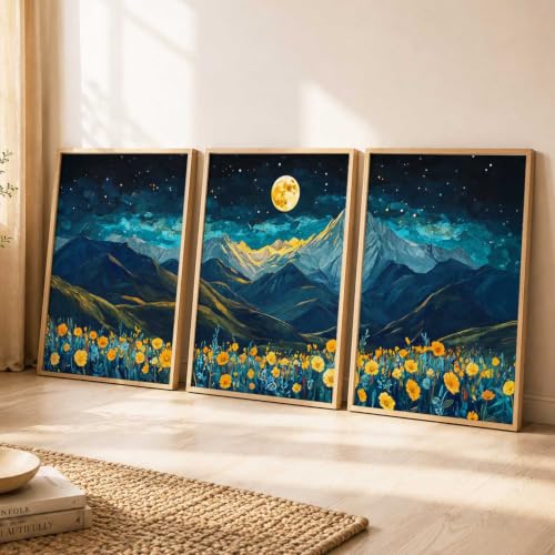 Image of kotart Big Aesthetic Mountains View Wall Art Paintings | Flowers Landscape Framed Painting | Vastu Frames for Living Room Bedroom Wall Decor Set Of 3 (13X17 inch)
