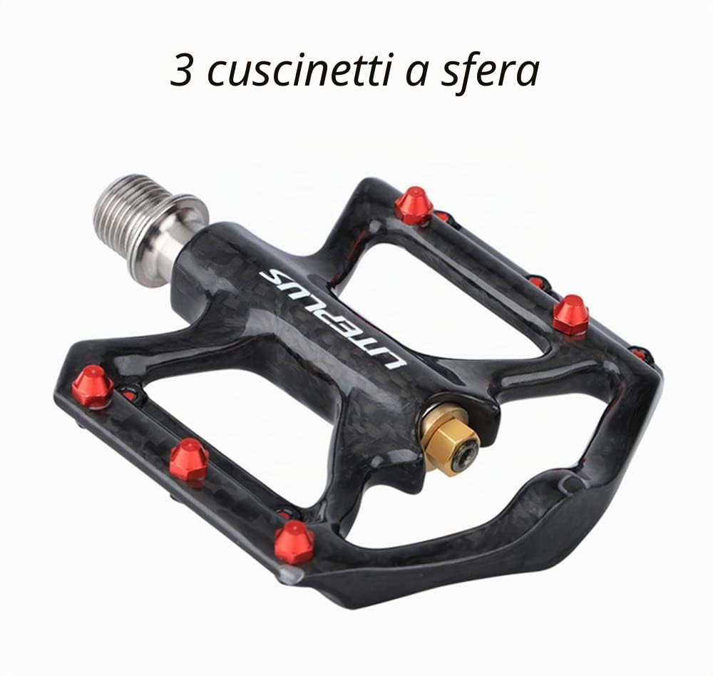 Pedale per bicicletta con costruzione in carbonio e asse in titanio, ultraleggero, 3 cuscinetti, antiscivolo per bici da strada, MTB e Brompton