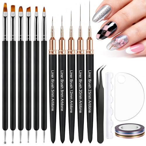 Artdone Nail Striping Tape Lines Kit With Nail Art Pens Dotting Tools And Liner Brushes For Gel...