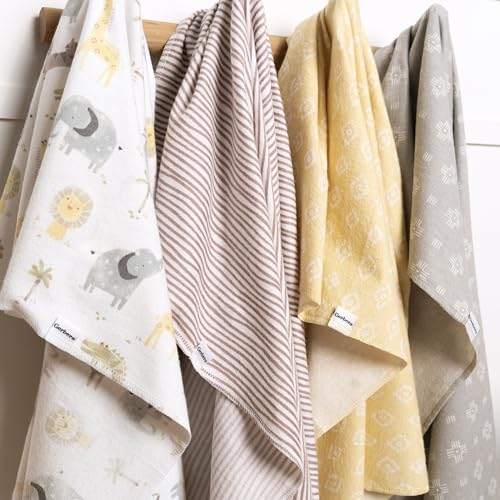 Image of Gerber Unisex Baby 100% Cotton Flannel Receiving Blankets 30x30 Inches (Pack of 4), Animals + Geos Neutral, One Size