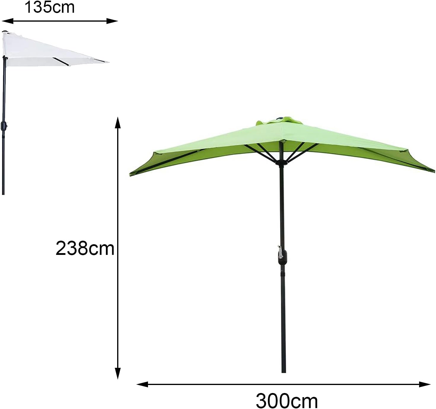 Garden parasols Patio Umbrella Beach Parasol Half Parasol Semi Round Umbrella Patio Garden Sturdy Steel Frame Crank Handle for Balcony - No Base Included Outdoor parasols