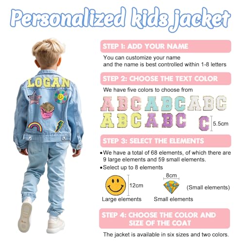 Custom Kids Denim Patch Jacket with Personalized Name | Birthday Gifts for Boys, Custom Fashion Name Denim Jacket, Long Sleeve Jacket, Premium Cotton Jean Jacket for Boys and Girls Aged 1-84