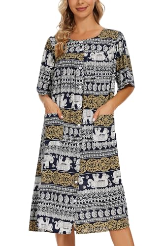 Image of COSUNIONY House Dresses for Women Cotton Short Sleeve House Coat Buttons Down Dusters Robe with Pockets S-XXL