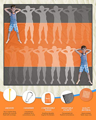 Beach Blanket,Bymore Sand Free Giant Beach Blanket Mat(9'x10') for 7-10 Adults,Waterproof Sandproof & Lightweight Oversized Picnic Beach Mat with 6 Stakes for Travel Camping Hiking and Music Festivals - Thumbnail 7