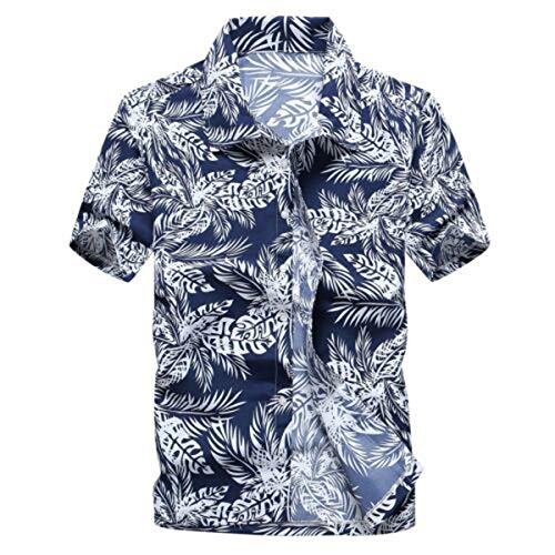 Herren Hawaiihemd Strandhemd Sommer Hawaii Hemd Kurzarm Hemden Kurzarm Button Shirt Strand T-Shirt Slim-Fit Tops Bluse (Navy blau, XL) Cover