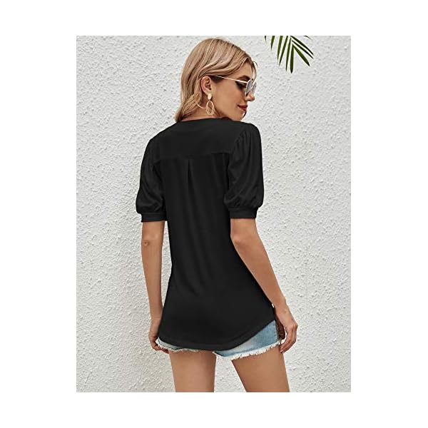 Romanstii-Women-Casual-V-neck-T-Shirts-Loose-Puff-Short-Sleeve-Tops-Tunic-Blouse Romanstii Women's Classic-Fit Short Sleeve V-Neck T-Shirt,Black,L