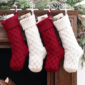 Christmas Stockings 4 Pack 18 Inch Large Cable Knit Xmas Stocking for Family Knitted Country Rustic Personalized Holiday Indoor Decorations Burgundy Red Cream White
