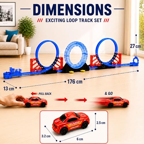 Image of Graphene 29 Pieces Shark Track Battle Toy Car Racing Set for Kids (3+ Years) Double Loop 360 Spin Multiplayer Adventure Toy Playset With1 Pullback Car Boys Girls