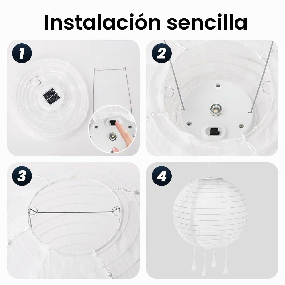 HOTUT Farolillos Solares Exterior, 2 Piezas 25cm Farolas Solares Exterior Colgantes Blanco Calido, Luces LED Jardin de Nailon, Impermeable Luces Decoración para Acampar, Jardín, Terraza, Porch, Bodas