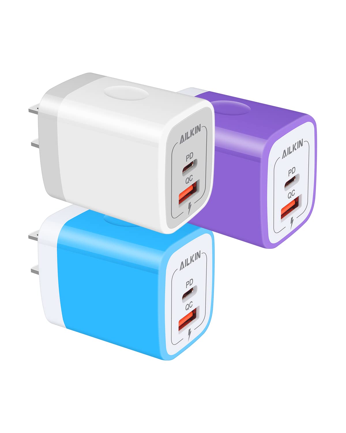3Pack Dual Port USB-C Wall Plug-in USBC Charger, AILKIN 20W Power Delivery — Amazon image 8