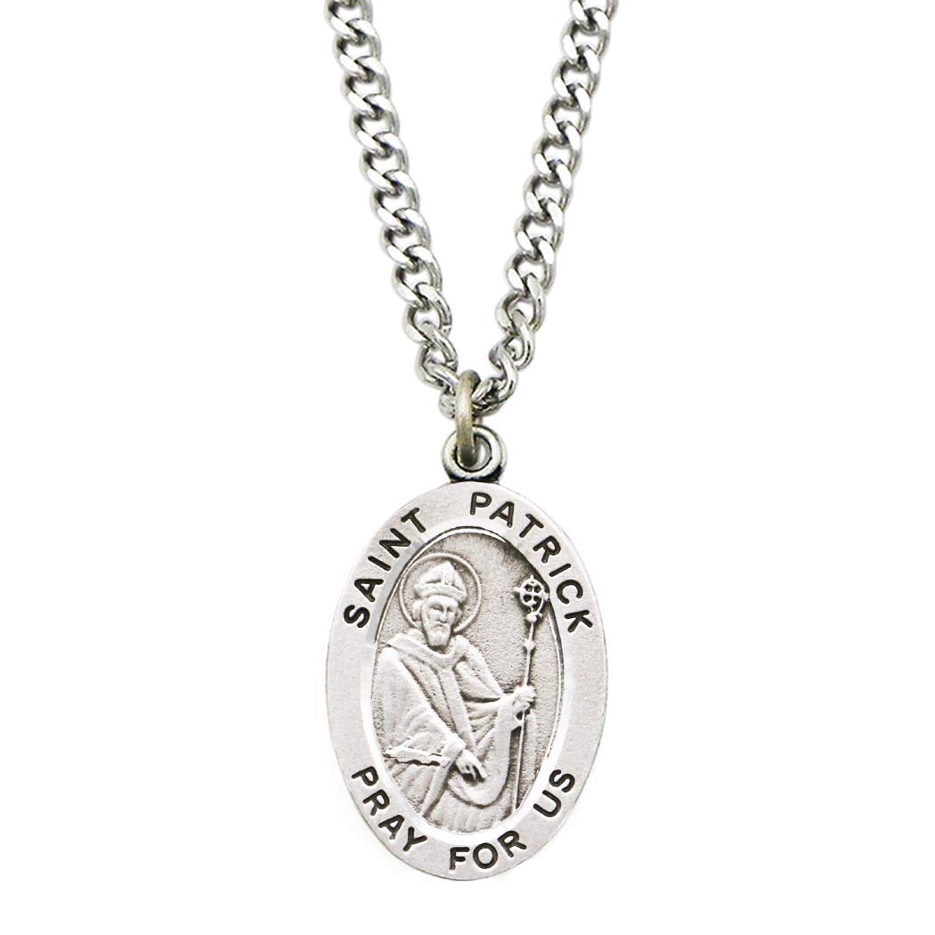 Rosemarie CollectionsReligious Saint Medal Pendant On Claspless Stainless Steel Curb Chain Necklace With Biography And Picture Folder, 24"