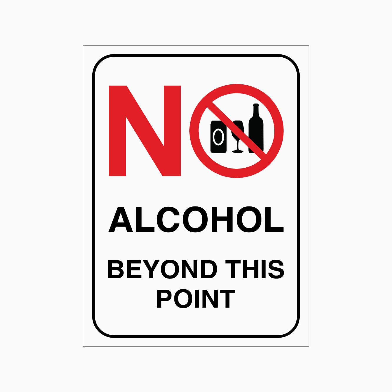 NO ALCOHOL BEYOND THIS POINT SAFETY Sign, 12x8 Metal Tin Sign, drinking restriction plaque for industrial sites and public premises.