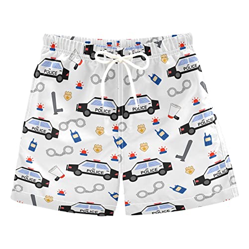 Selerdon Cartoon Police Car Boys Swim Trunks Toddler Boy Swim Board Shorts Swimwear Kids Beach Swimsuit Bathing Suits Multi