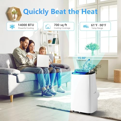 14000 BTU Portable Air Conditioner, with Remote Control 3 in-1 Ultra-Quiet Cooling, Dehumidifier & Fan for Rooms Up to 700 Sq. Ft. – Sleep Mode, 24H Timer & Windows Kit by Garvee - Used condition - Image 3