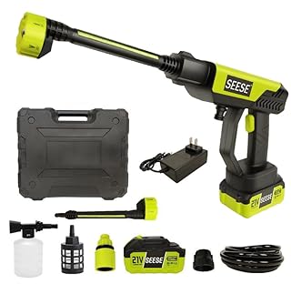 Cordless Pressure Washer Gun: 1000 PSI Portable Electric Washer for Vehicle, Driveway & Deck - Ergonomic Handle Design with 30min Runtime & 6-in-1 Nozzle