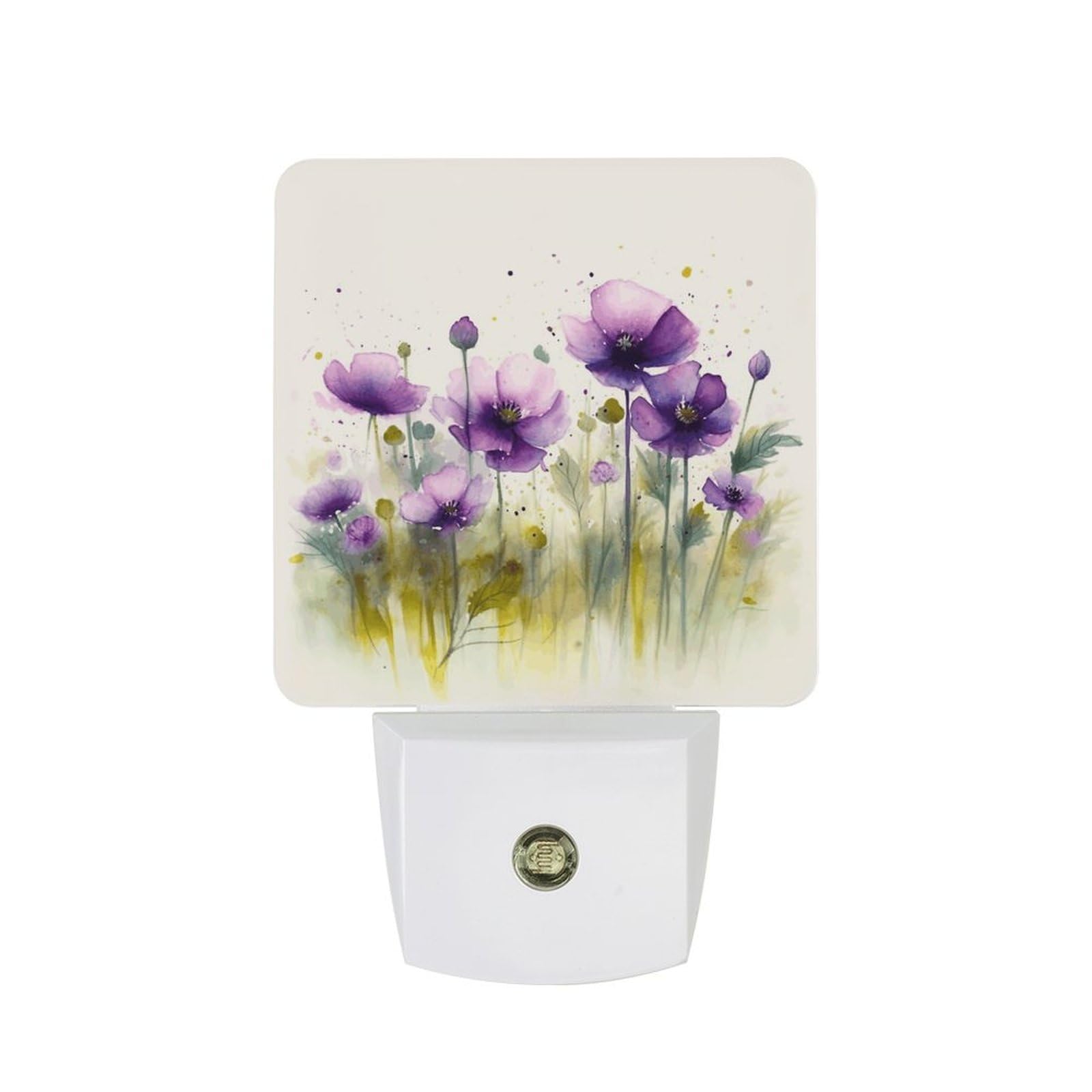 FekiLoot - LED Night Lights Cute Soft Night Lights with Light Sensors, Room Decor, Ambient Lighting, Warm, Automatic, Watercolor, Purple Flowers, Night Light for Bathroom