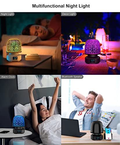 Eyesound Night Light Bluetooth Speaker - 360° Rotation 3D Glass Starry Nightlight With Alarm Clock, 7 Color Changing Dimmable Table Lamp For Bedroom, Christmas Gifts Idea For Teen Boys Girls Baby #TOP7