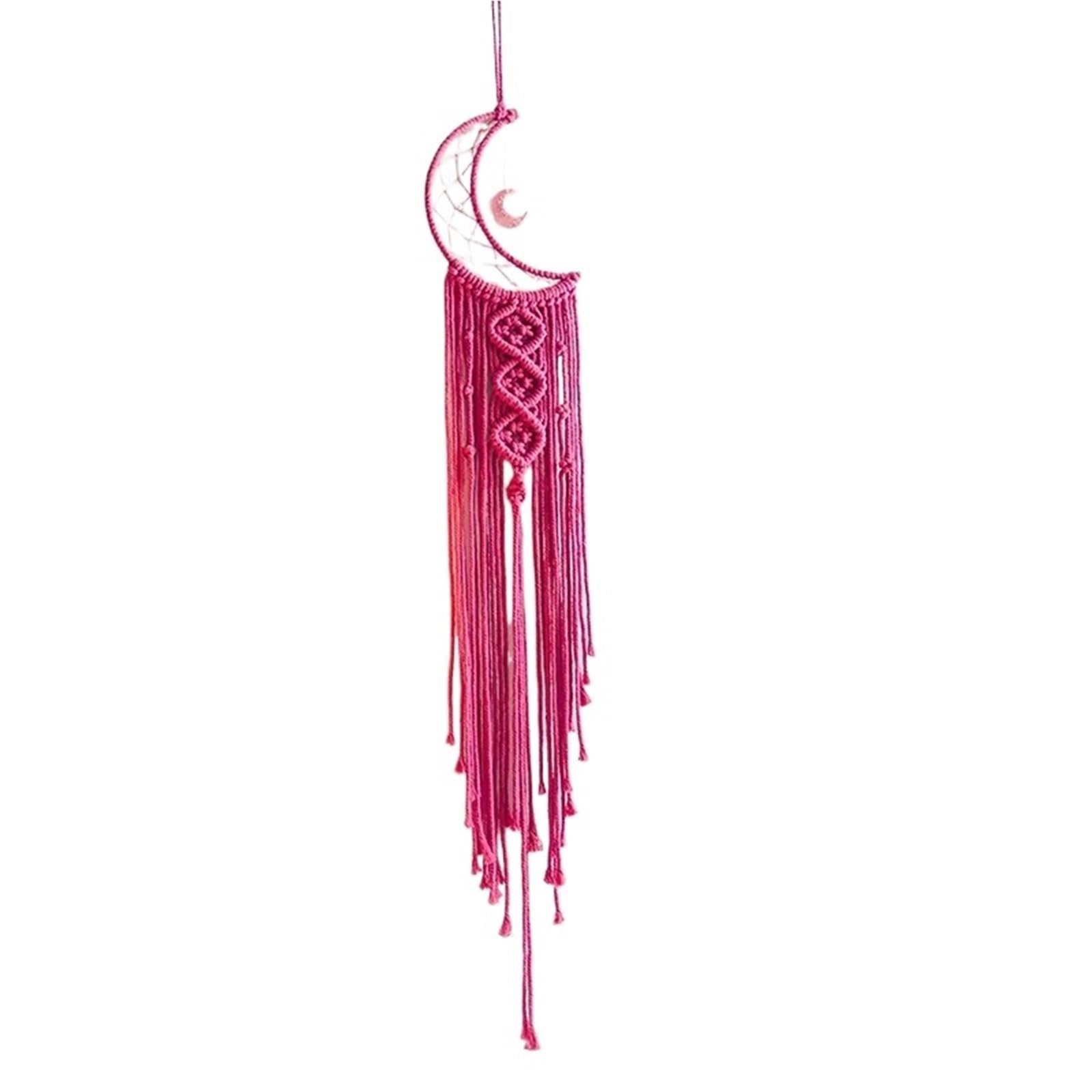 Moon Dream Catcher With Tassel Macrame Dreamcatcher For Girl,Wall Hanging Home Decor for Bedroom(Rose Red)