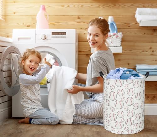Image of Baseball Kids Laundry Basket Baby Hamper Toy Storage Bin for Boys Room Decor Baby Nursery Hamper Gift Baskets for Bedroom Bathroom(Baseball)