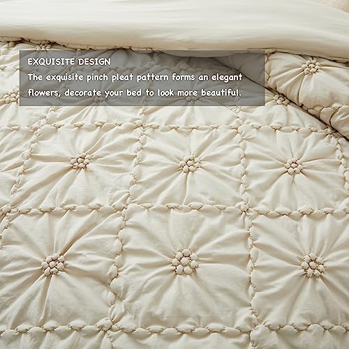 BEDAZZLED-King-Size-Comforter-Sets-Beige-Bedding-Comforter-Set-3-Pieces-Pinch-Pleat-Bedding-Sets-with-Comforter-and-Pillowcases-Soft-Farmhouse-Shabby-Chic-Comforter-for-All-Season