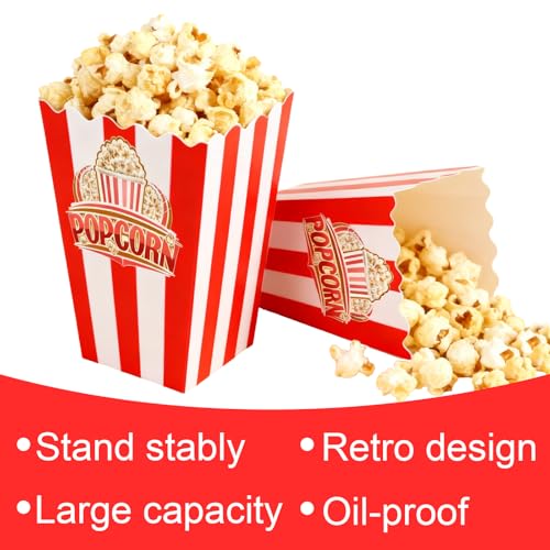 Image of Popcorn Boxes 20 Pack One-step Assembly, 6 inch Tall * 2.9 inch Square Individual Servings Popcorn Bags, Movie Night Supplies Container Kettle Corn Bucket for Home Party, Easter Day, Christmas