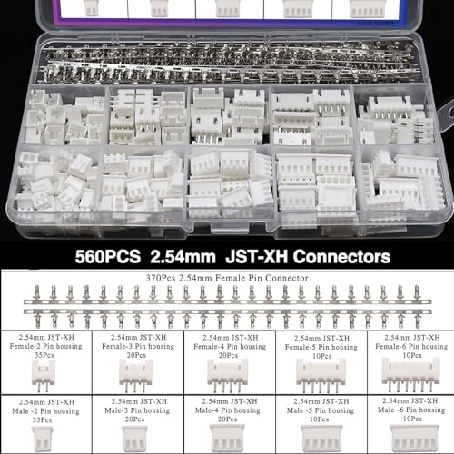 Image of MTRoyaldia 560PCS 2.54mm JST-XH Connector Kit 2.54mm 2 /3 /4 /5 /6 Pin Housing Female and Male Adapter Cable Connector Plug,JST Female Pin Head Adapter Plug