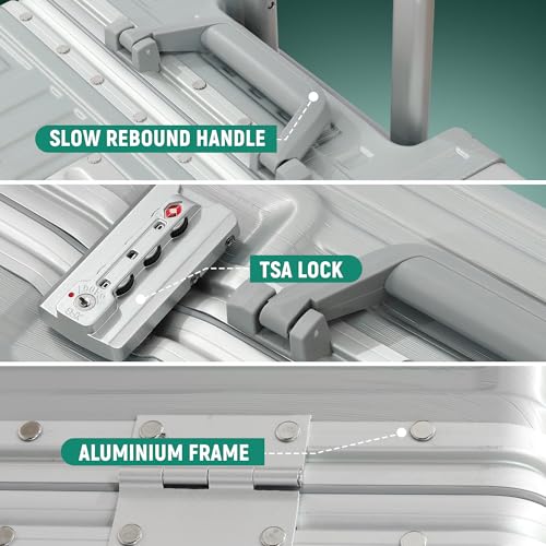 UrbanExporer 26 Inch Hardside Zipperless Luggage with Spinner Wheels, TSA-Approved Lock, Aluminum Frame, Lightweight Checked Suitcase for Travel, Sliver2