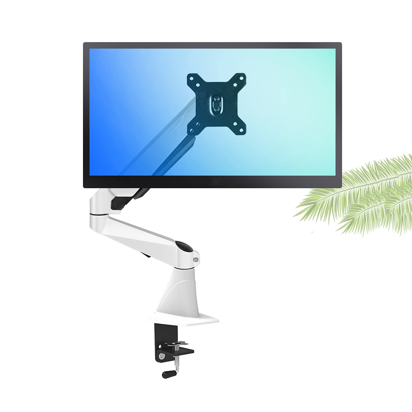 SaryEdge Monitor Desk Mount Single Monitor Desk Mount Long Arm Monitor Stand Mount With Gas Spring Wall-mounted Height Adjustable VESA Bracket for 15"-27" Scre,White-A