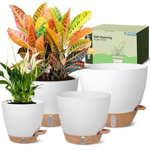 Goproauto Self-Watering Pots for Indoor Plants 4 Pack, 6/8/10/12 Inch Outdoor Planters with Water...