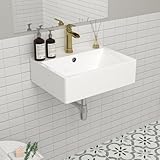 Mocoloo 21'x16' Wall Mounted Bathroom Sink White Rectangle Porcelain ADA Compliant Ceramic Bathroom Sinks Floating Vanity Sink for Lavatory Room Basin